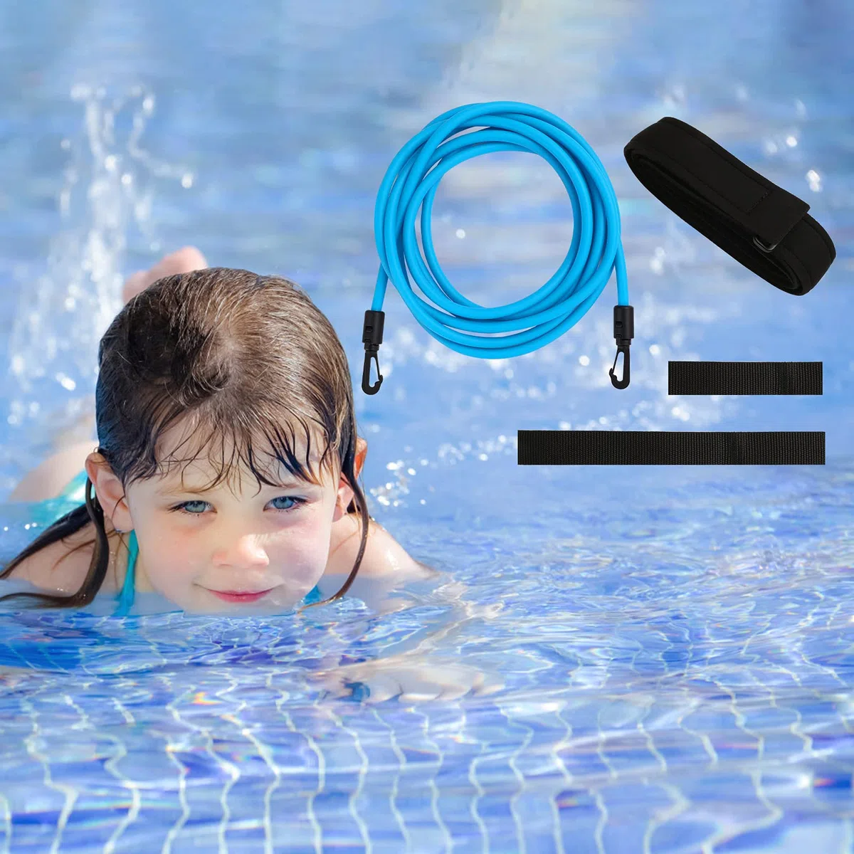 Cinturon Natacion, 4M Cinturon de Resistencia Natacion Ajustable, Nadathlon Estatico, Cinturon Entrenamiento Natacion para Adultos y Niños, de Uso Profesional, Amateur o Recreativo