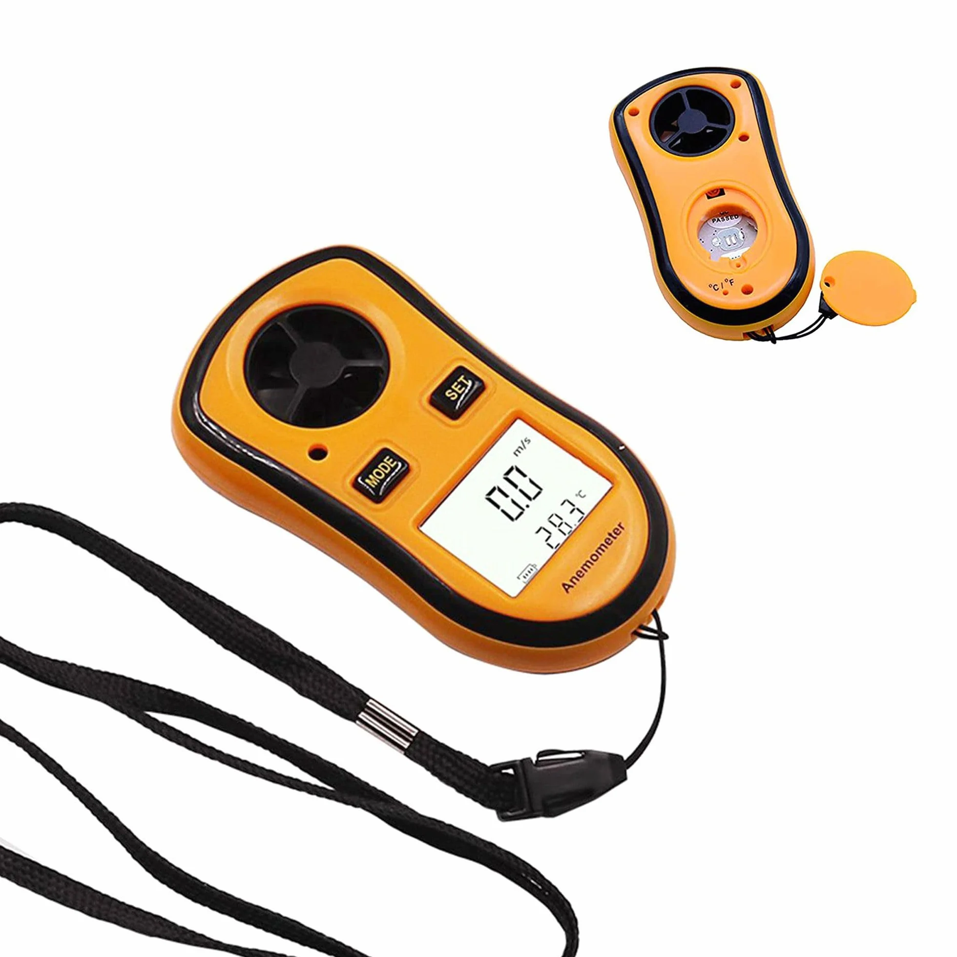 FISHTEC Anemómetro Digital Portátil - Mide la velocidad del viento actual/media/máxima + Temperatura - Pantalla LCD retroiluminada - Ideal para windsurf, pesca, cometas y alpinismo