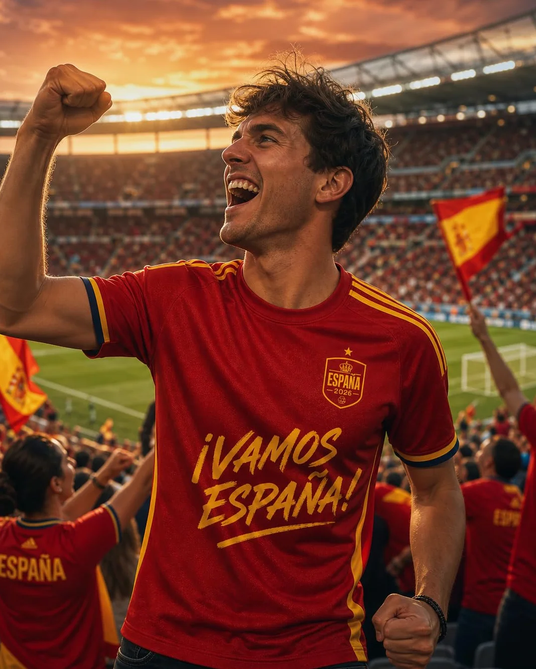 CUMBERS PAX Textil - Camiseta Roja ¡Vamos España! 2026, Diseño Exclusivo, Fabricada en España, para Hombre, Mujer y Niño | Camiseta Roja para Animar a la Selección en Eventos Deportivos