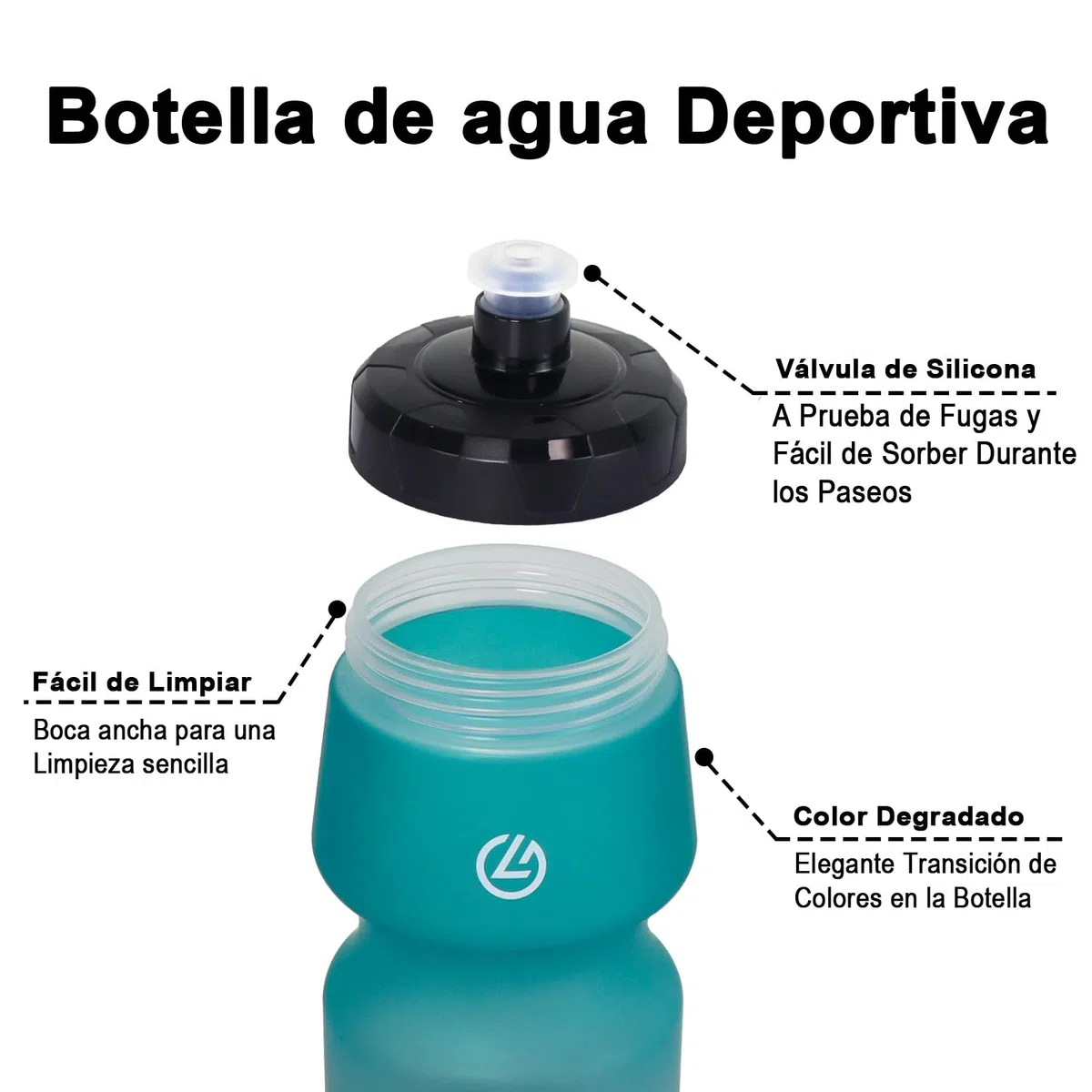 Botella Agua Gimnasio 750ml, Bidon Ciclismo sin BPA, Botellin Deportiva para Ejercicio, Nadar y Senderismo (Negro Blanco/Verde Negro)
