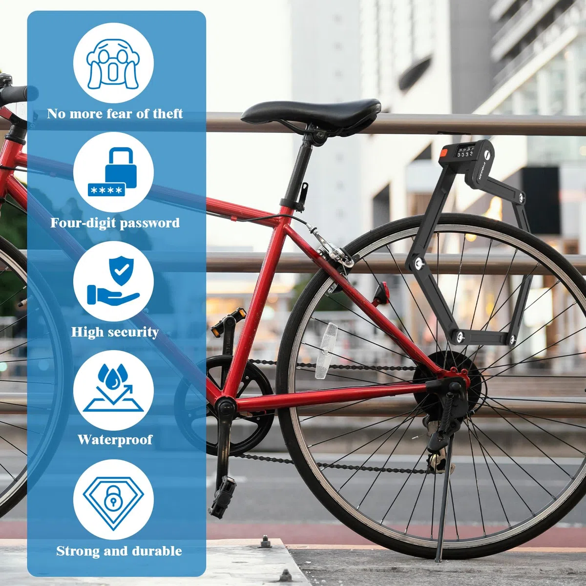 Candado Bicicleta Plegable, 88 cm 4 Dígitos Antirrobo Bicicleta con Soporte, Robusto Candado Plegable, Protección Antirrobo, Fácil de Llevar para E-Bike, Motocicleta, Scooters