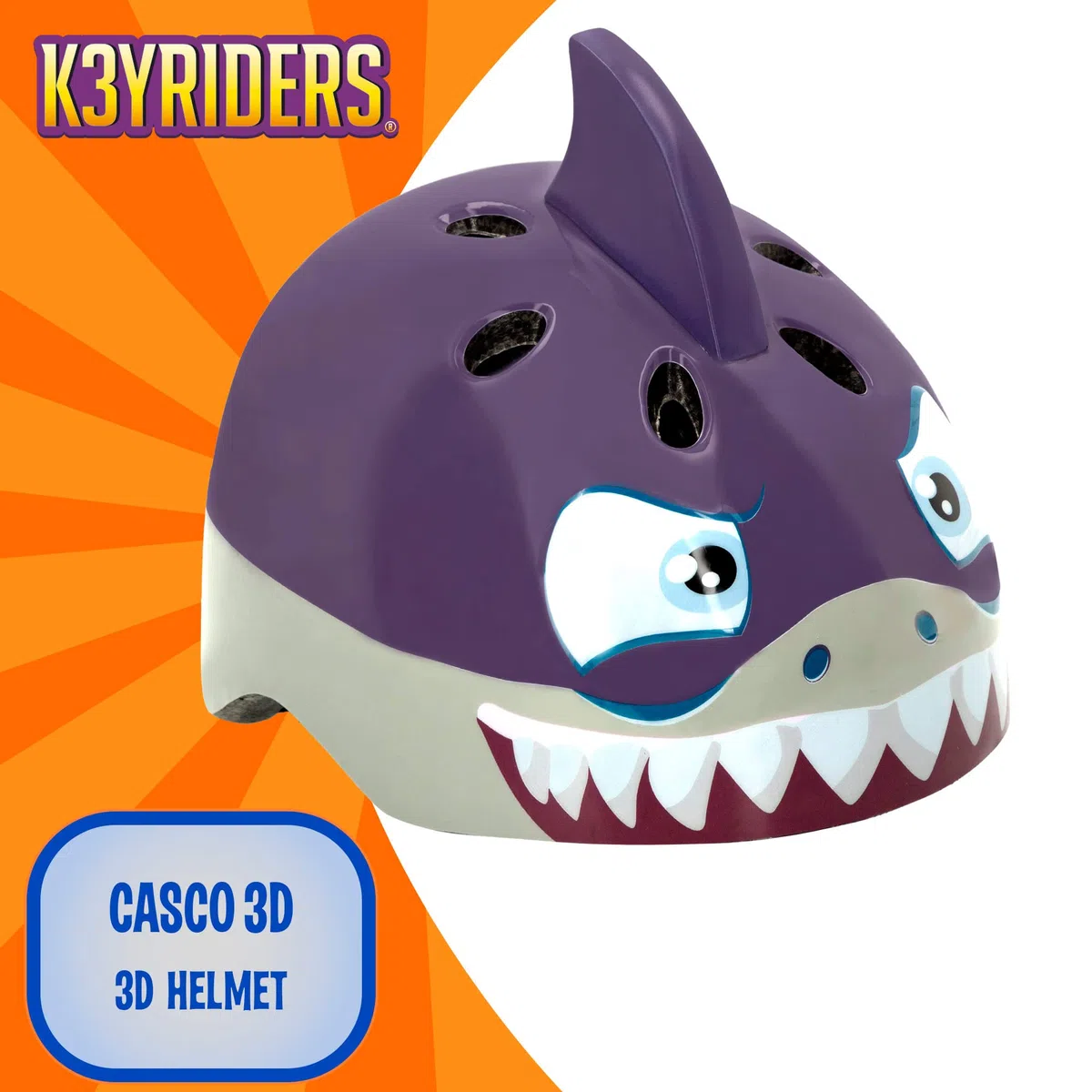 COLORBABY K3yriders Casco de seguridad 3D, casco infantil 3D, casco diseño de tirburón, casco para niños 3 años, casco , medidas 21x24,5x20 cm, para bicis y patinetes (43783)