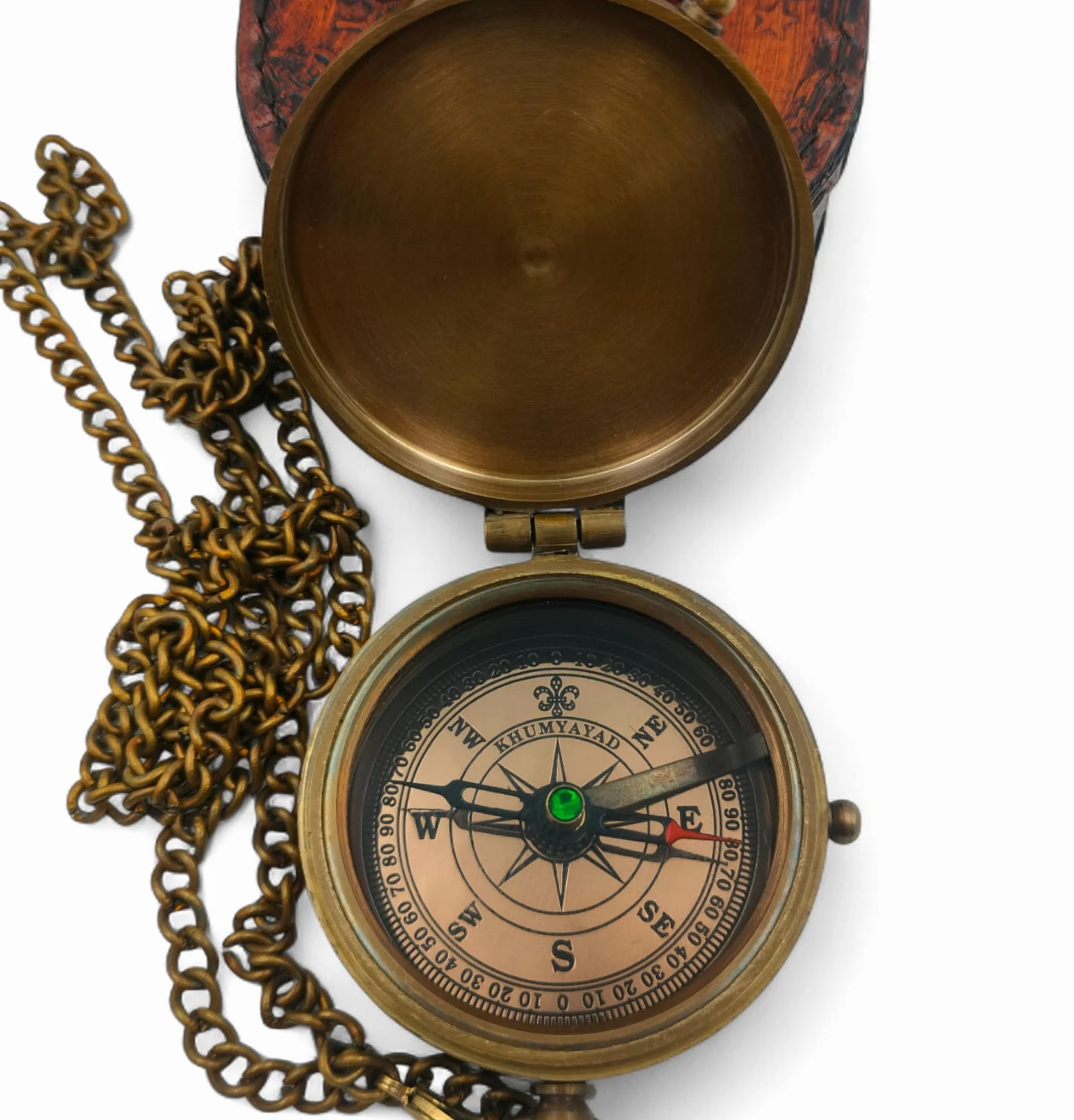 Brújula de Bolsillo de latón Hecha a Mano, brújula náutica Antigua, brújula grabable, brújula Steampunk con Funda de Cuero.