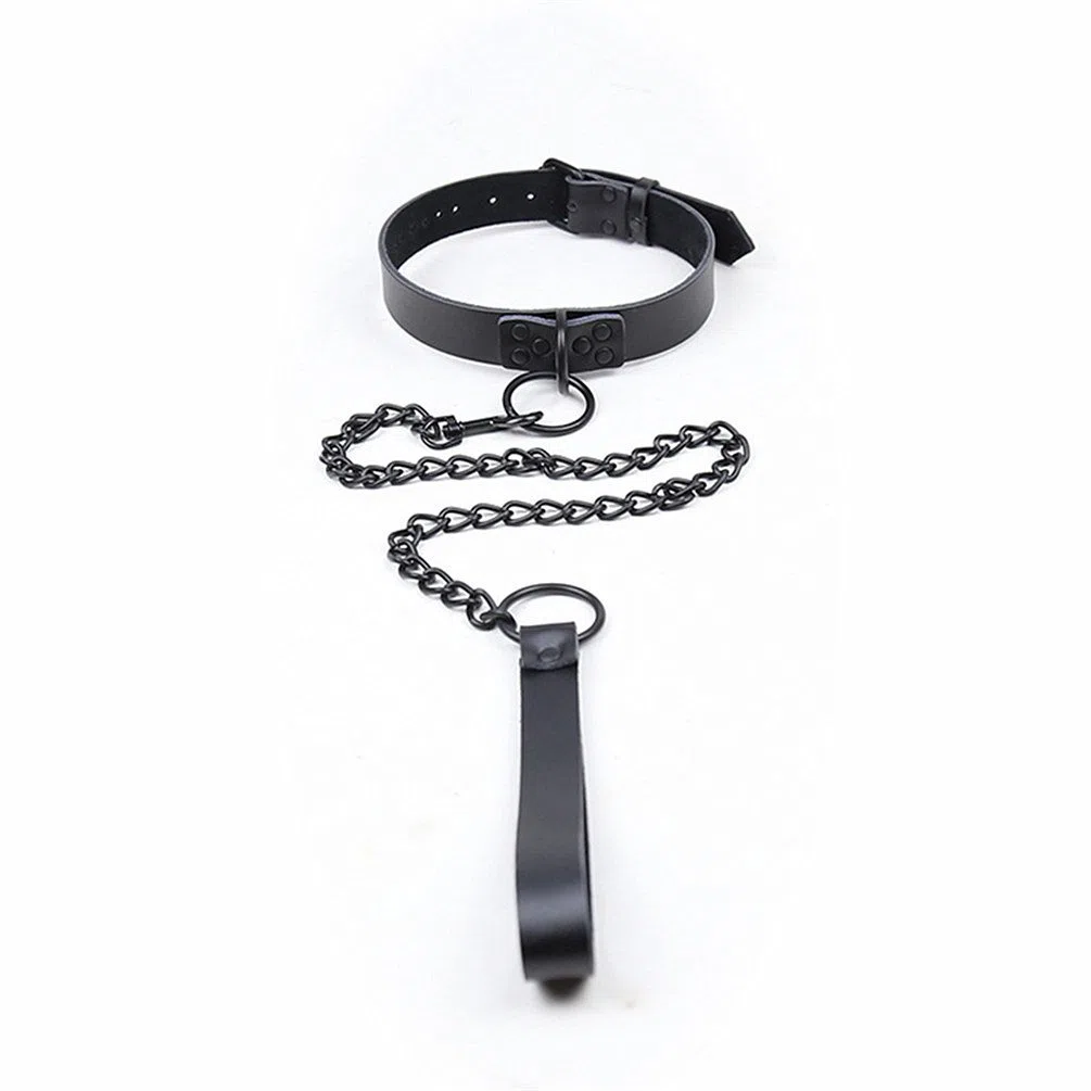 hanyi piel SM Collar con cuerda o de anillo ajustable Bondage Cadena juguete sexual para mujer & Hombres, Negro