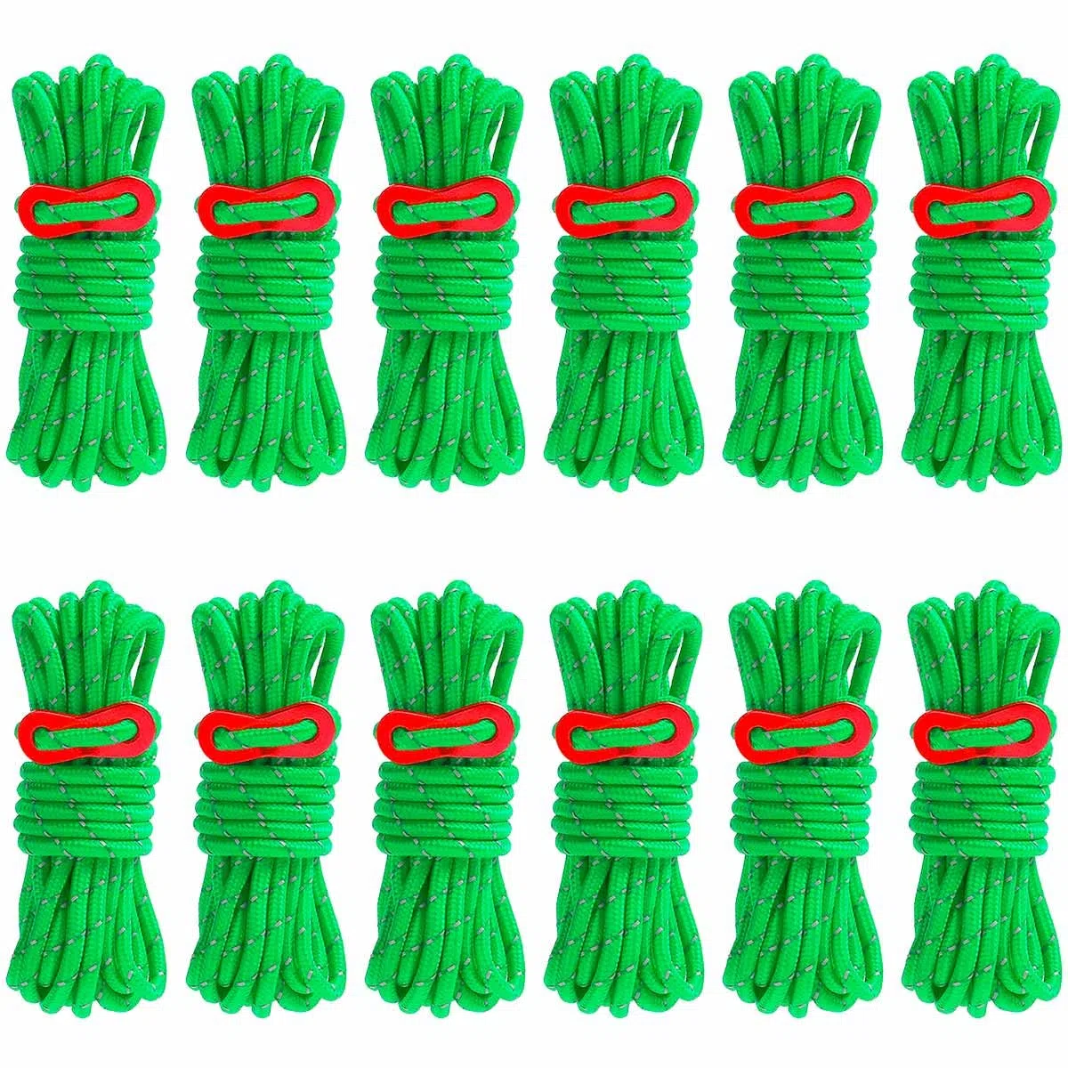 Cuerda Camping,Cuerda Tienda Campaña,12 Piezas Cuerdas Camping,4mx4 mm Cuerdas para Tienda Campaña,Cuerdas Camping con Ajustador De Tensión