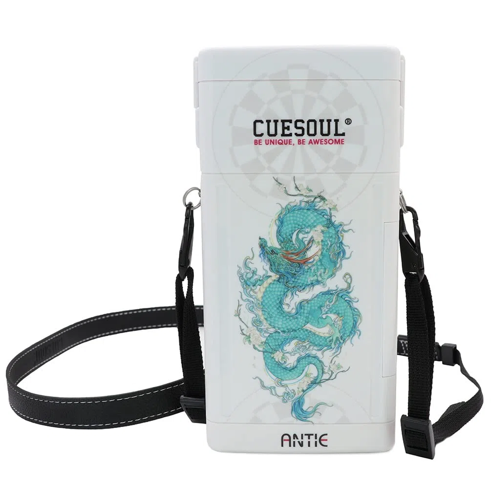 CUESOUL ANTIE Estuche rígido para Dardos, Capacidad para 6 Dardos de Punta de Acero/Dardos de Punta Blanda y Accesorios adicionales, con diseño de Cuatro símbolos mitológicos, Uso Duradero