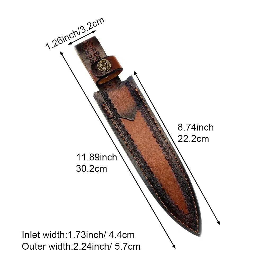 Funda De Cuero De Vaca para Cuchillo, Funda Recta para Cuchillo De Exterior, Fundas De Cuero De Vaca Talladas a Mano con Presilla para Cinturón para Cocina.
