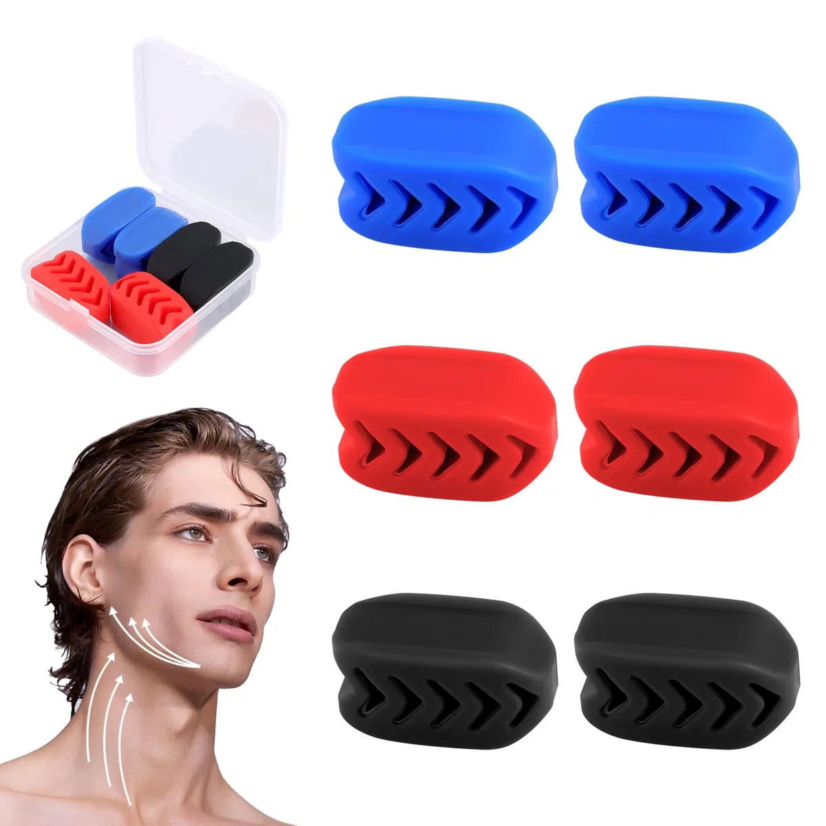 MXTIMWAN Masticador Mandibula6Piezas,Ejercitador de Mandíbula Set,Silicona Mandibula Ejercicio,Jawline trainer mandíbula,Jawline Exerciser Masticador para Fortalecer y Apretar la Mandíbula y el Cuello