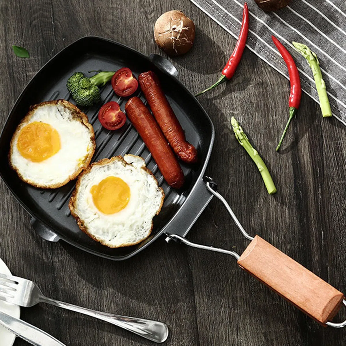 Sartén plegable con revestimiento antiadherente para picnic con asa para almacenamiento y cocina en interiores