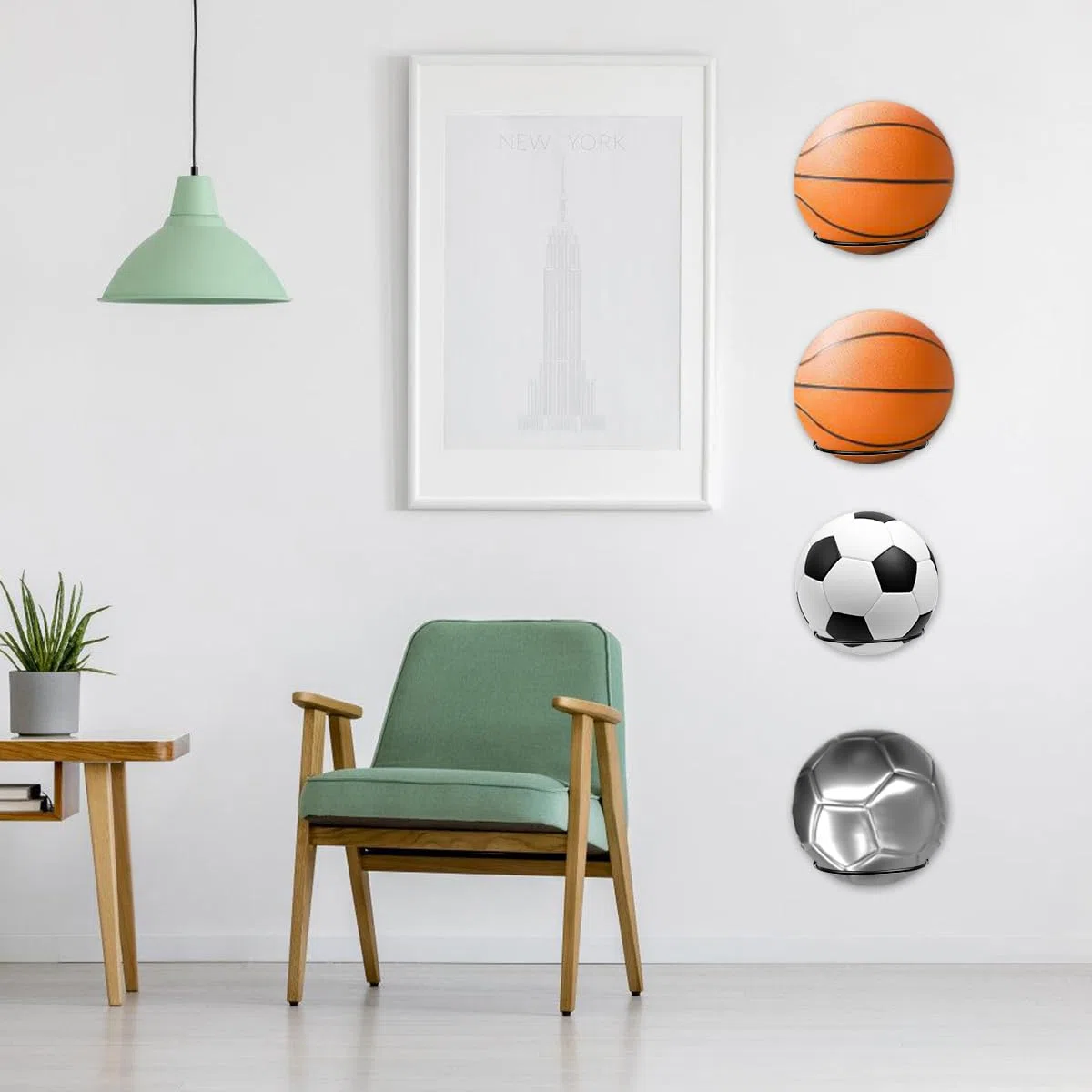 VicBou 6 Piezas Soporte de Pared para Balones, Soporte de Exhibición de Pelota, Almacenamiento de Pelotas de Pared con Tornillos, Estante para Pelotas de Baloncesto Rugby Voleibol Fútbol