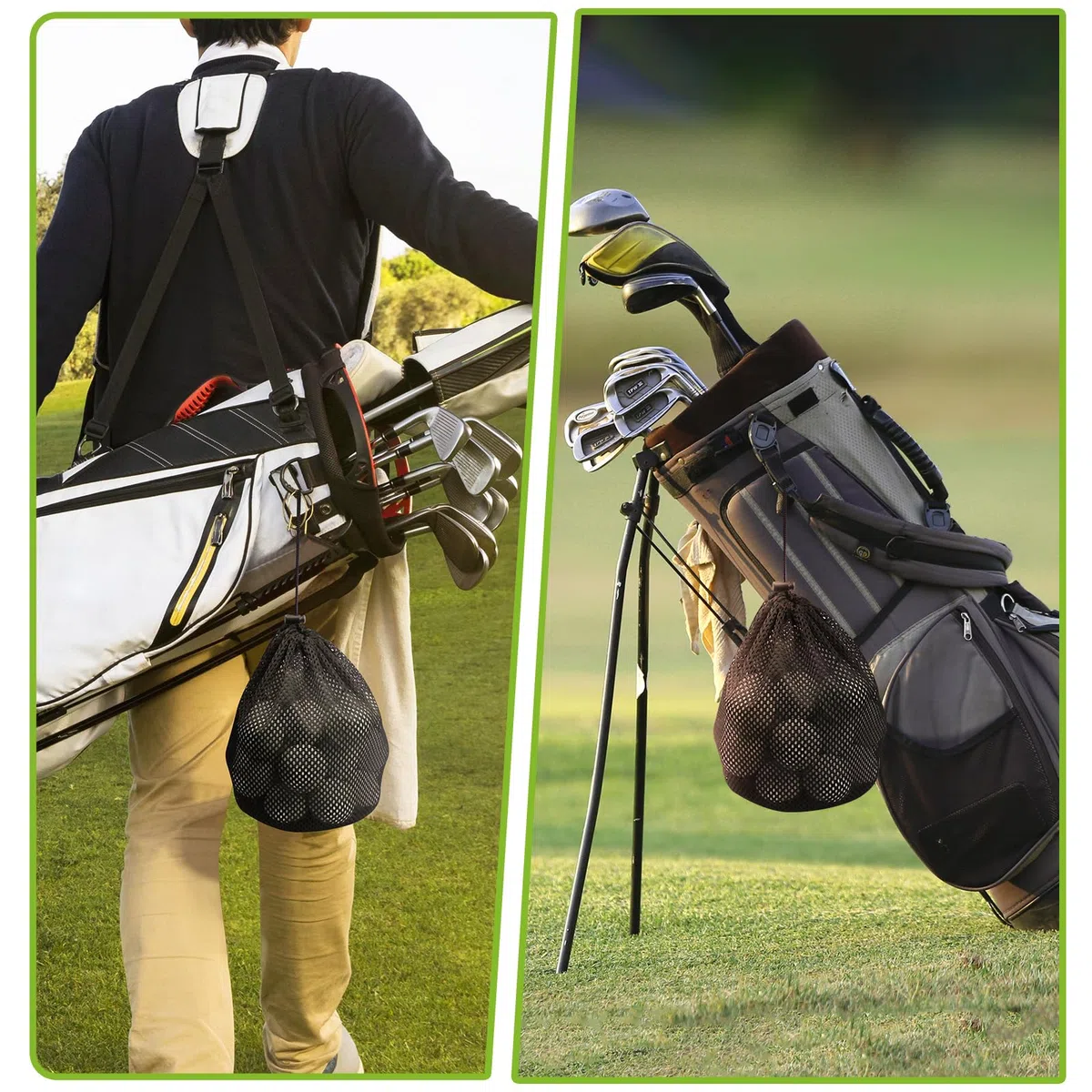 Bolsa de almacenamiento para pelotas de golf – Paquete de 6 bolsas de malla con cordón, bolsa de almacenamiento para pelotas de golf, bolsa de almacenamiento para equipo deportivo, para