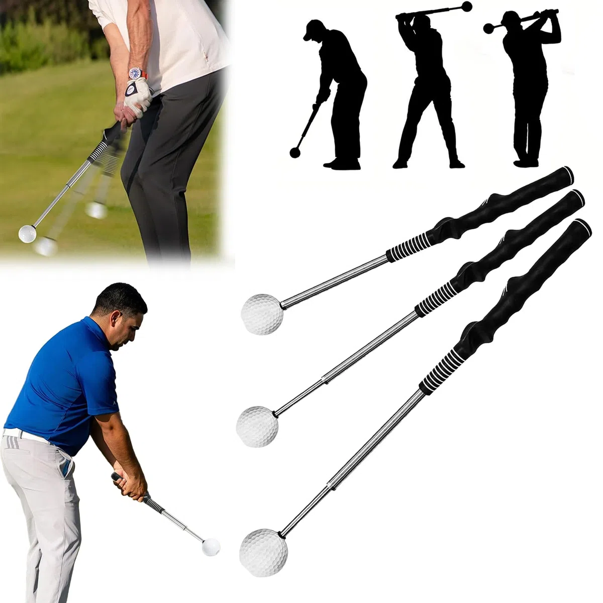 Ayudas para El Entrenamiento De Golf, Entrenador De Swing De Golf Palo De Entrenamiento De Fuerza Escalable Entrenador De Swing De Golf PortáTil Rebote AutomáTico De 39-66cm
