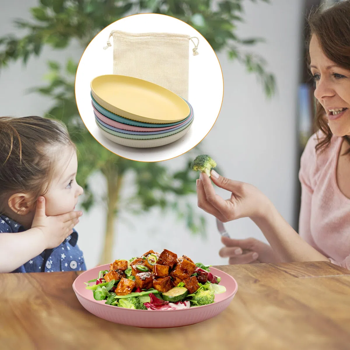 HENGBIRD Platos de Plástico, 6 Unidades, 23 cm, Calidad de Camping, para Niños, Ensaladas, Pasta y Fiestas