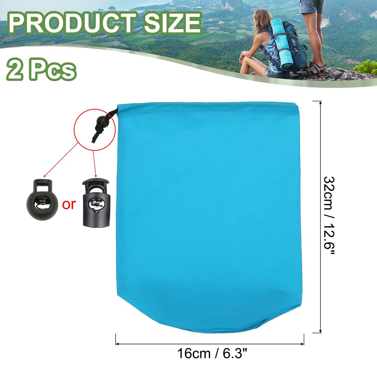 PATIKIL Saco Almacenamiento, 2 Pcs 15 x 33 Cm Impermeable Bolsa Almacenamiento Al Aire Libre Portátil Bolsa Polvo con Cordón Ligera para Saco Dormir para Camping Senderismo Viajes, Azul