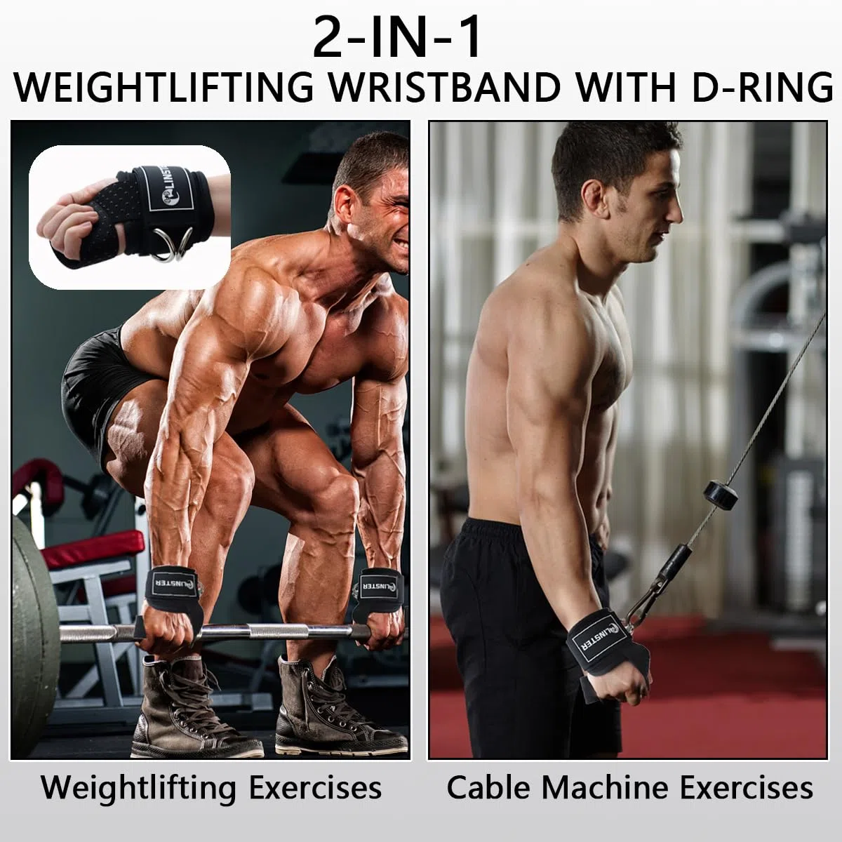 LINSTER Correas de tracción para entrenamiento de fuerza con anillas en D, robustas, gruesas y cómodas, acolchadas con neopreno, antideslizantes, lifting straps 2 en 1 para levantamiento de pesas y