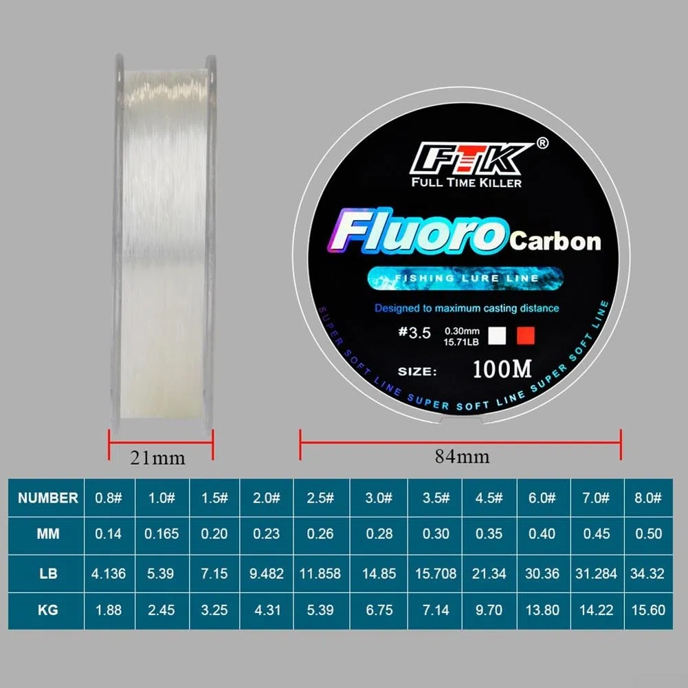 Línea de pesca de fluorocarbono de 100 m, línea líder suave prácticamente invisible para una mejor tasa de mordida