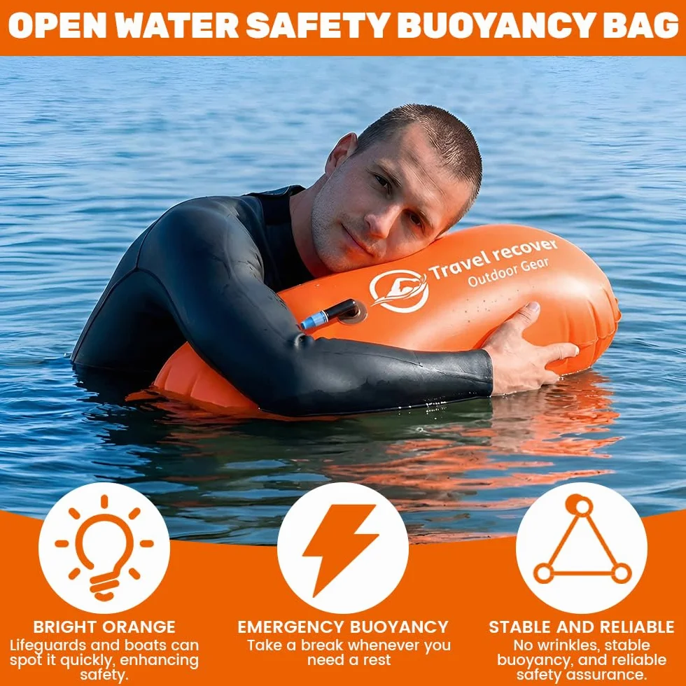 20L Boya Natacion Aguas Abiertas, Boya Natacion con Bolsa Impermeable, Boyas inflables aptas para Aguas Abiertas y triatlón, Funda Impermeable para teléfono incluida, Naranja