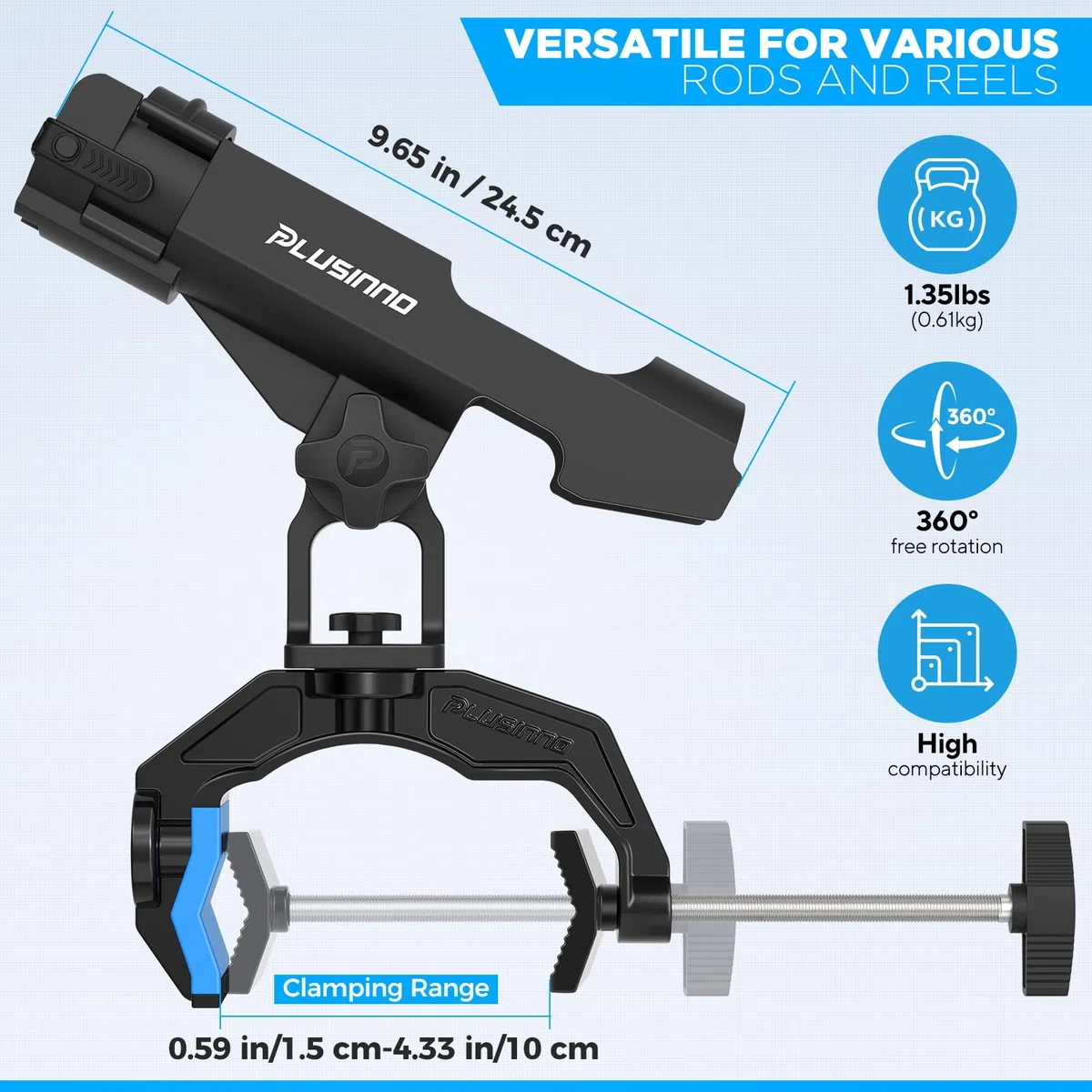 PLUSINNO Paquete de 2 Soportes para caña de Pescar para Barco, Soporte Mejorado para caña de Pescar con Abrazadera ampliada, Innovador diseño en Forma de V Doble, Apto para Pesca de Barco de Tubo