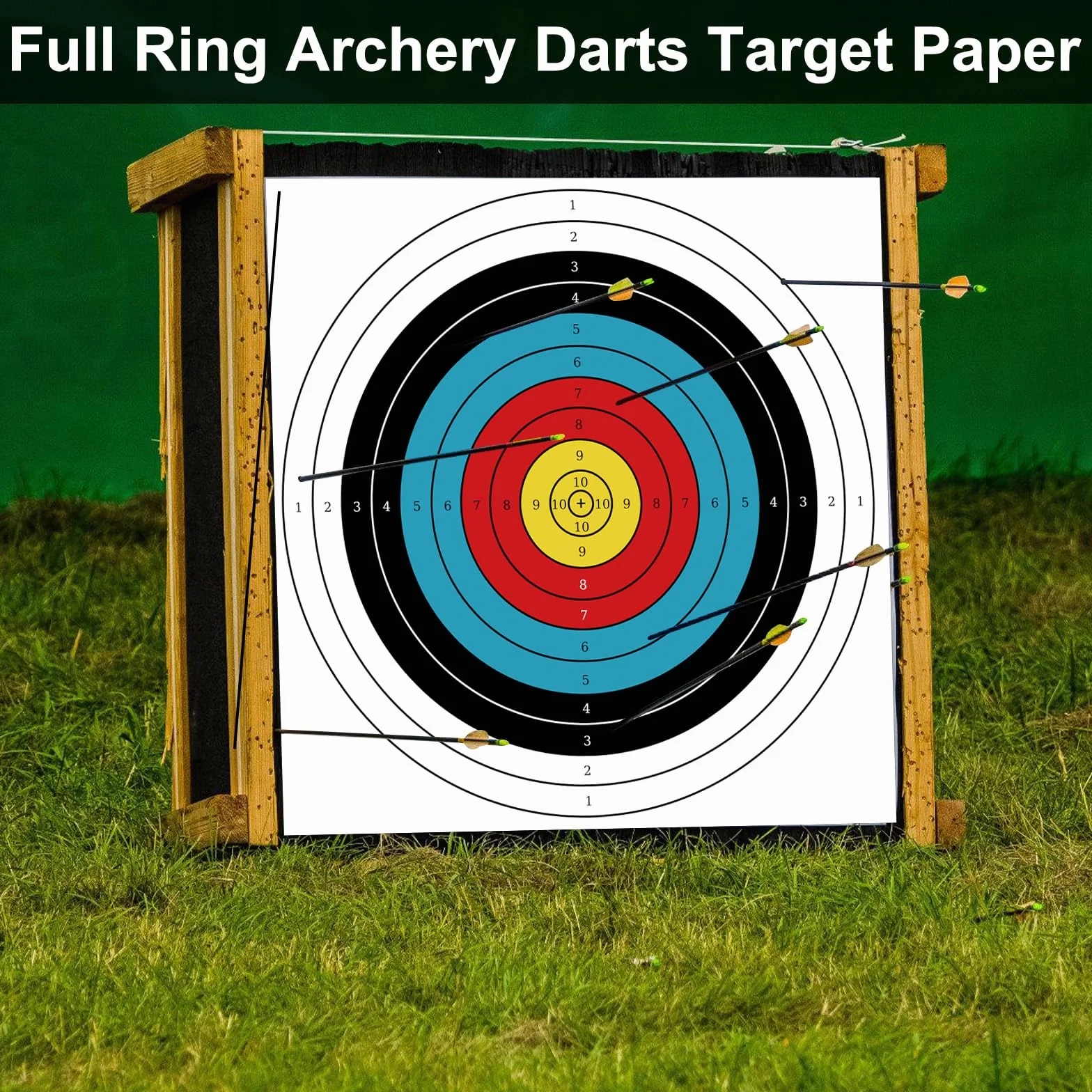 GBKDQQ 20 hojas de dianas de tiro con arco, 60 cm x 60 cm, cara de tiro con arco, 10 anillas de papel para caza, entrenamiento, práctica de tiro con arco, accesorios de tiro con arco