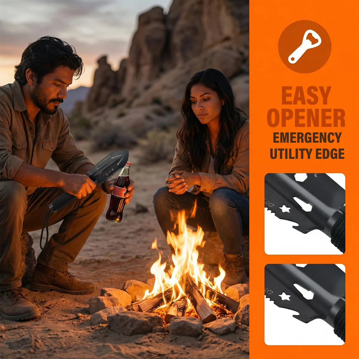 Pala de Camping Multifuncional, Pala de Jardinería, Paleta Ultraligera 9 en 1 para Mochilero, Ideal para Supervivencia y Jardinería – Acero Inoxidable, Portátil