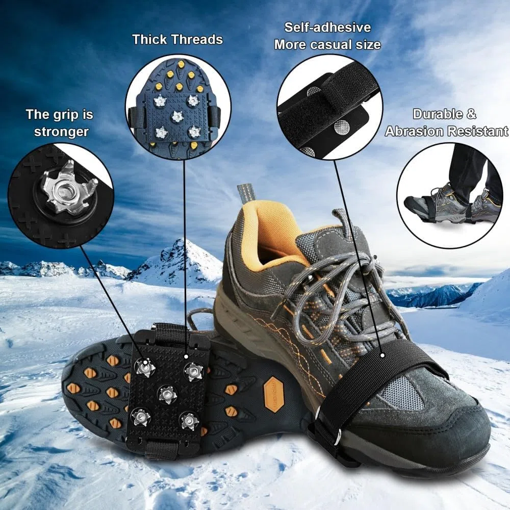 Crampones Nieve Hielo, Crampones Antideslizante con 5 Dientes de Acero Inoxidable, Crampones Hielo, Antideslizante Nieve Hielo Tracción, Crampones Tacos Picos, Steigeisen para Wanderschuhe