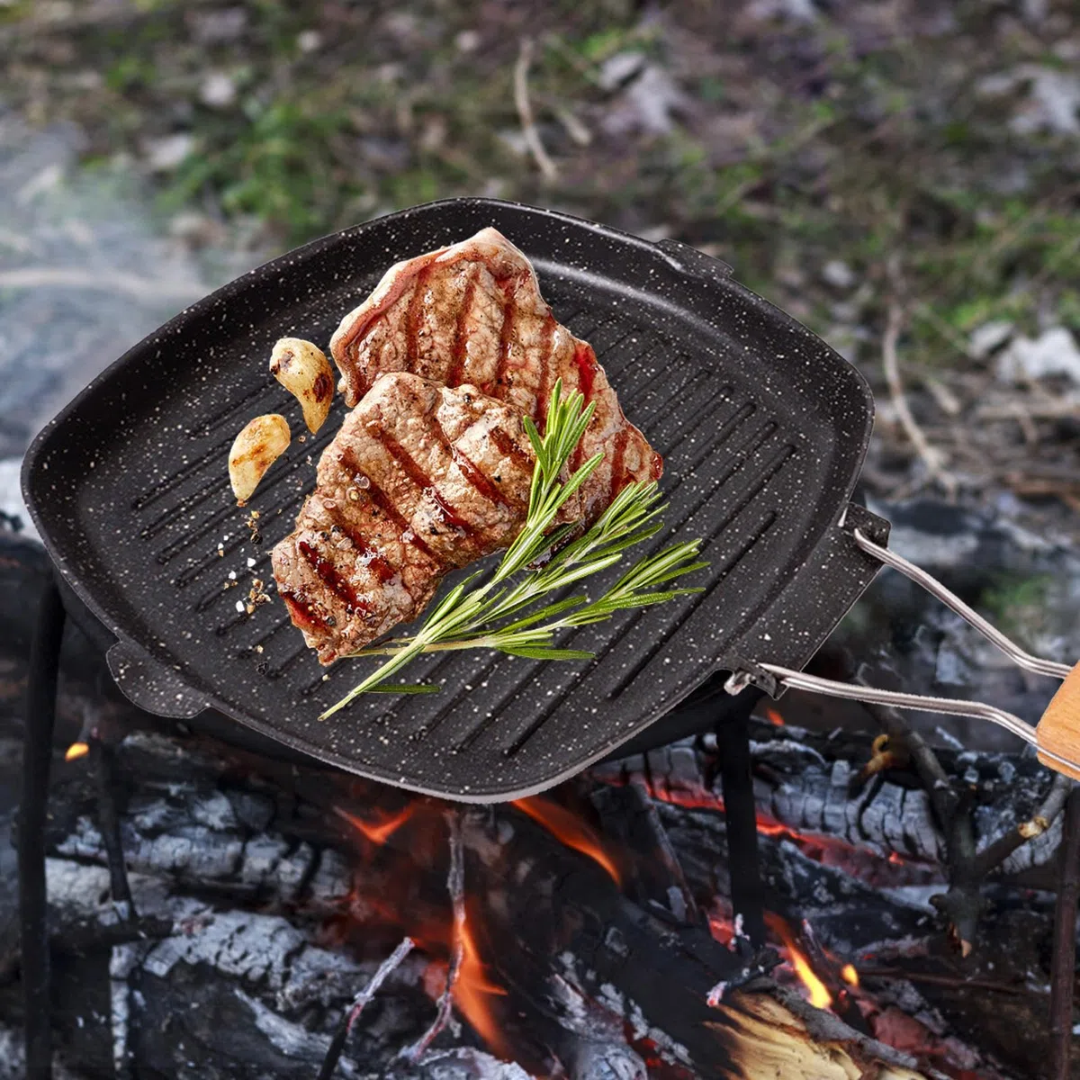 Sartén Antiadherente - Utensilios De Cocina Antiadherentes, Utensilios De Cocina Ligeros Para Campamento | Sartén Antiadherente Con Mango Plegable, Equipo De Cocina Al Aire Libre Para Cocinar Filete D