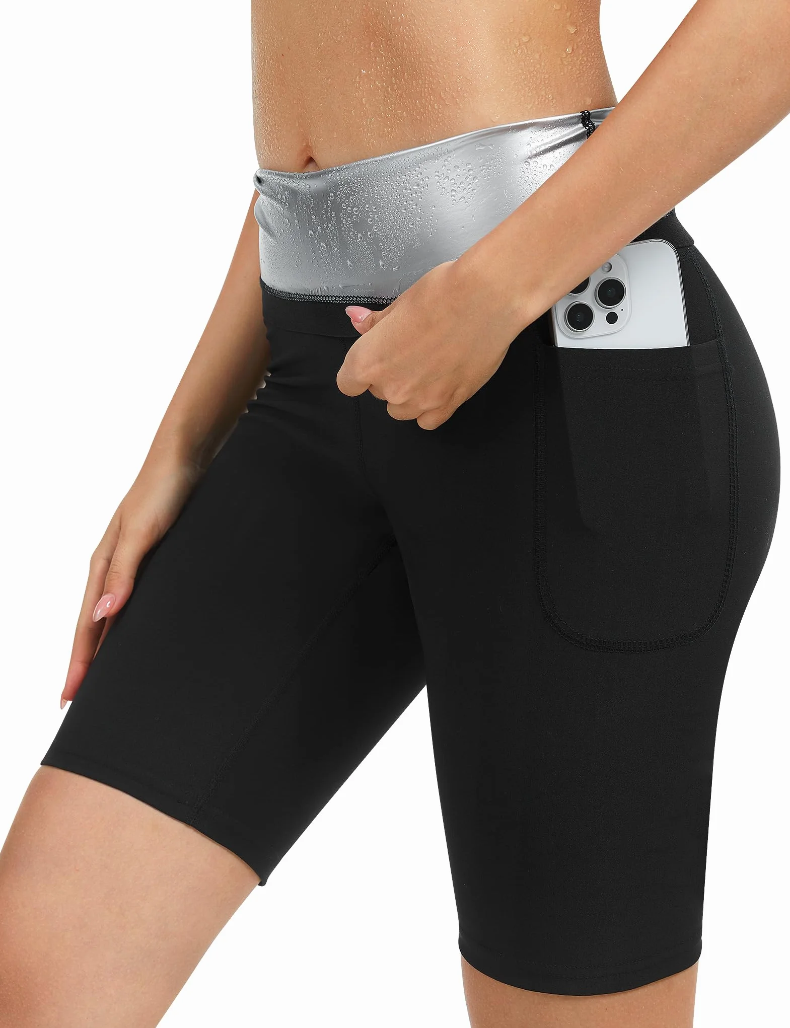 Kiiwah Pantalones Efecto Sauna Mujer Adelgazante con Bolsillo Mantiene el Sudor Abrigado Mallas Reductoras Adelgazantes Mujer Pantalones de Sudor para Deporte, Yoga, Fitness