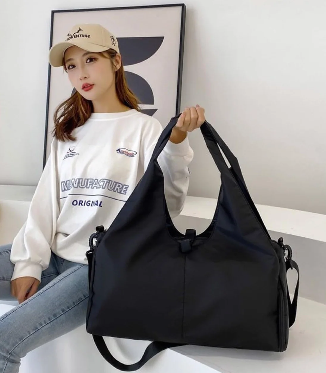 Aucuu Bolsa Deporte Gym, Bolsa de Fitness Deportiva y Yoga con Compartimento para Zapatos Bolsillo Húmedo, Gran Alfombra para Pilates,Bolsillo Laterales Botellas de Agua,Esterilla de Yoga no Incluida