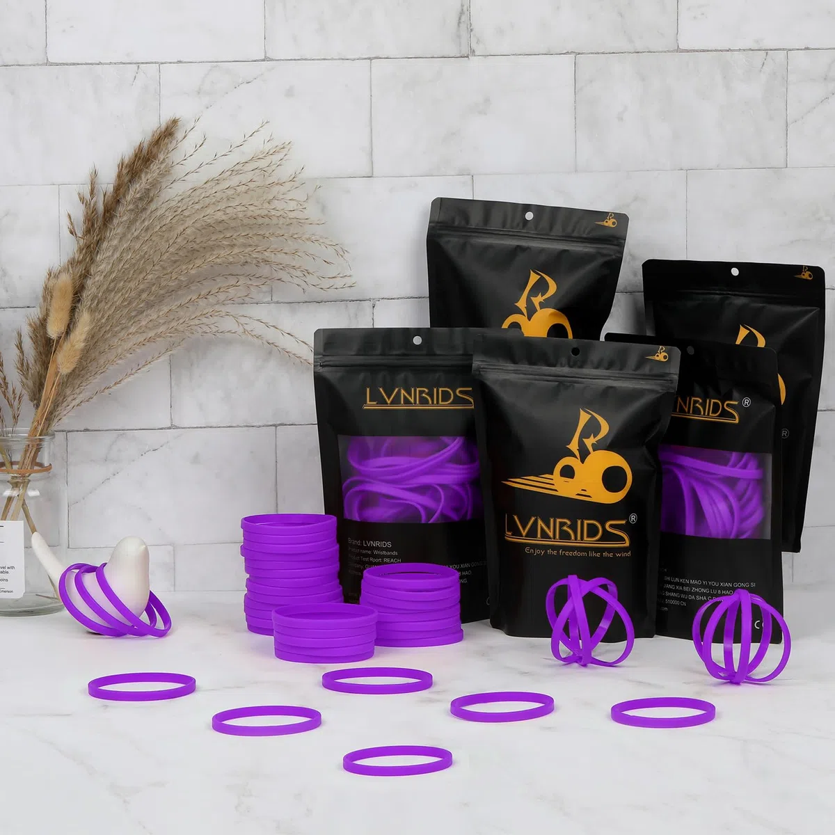 100 Pulseras de Silicona para Adulto, 8 inch Longitud Pulseras elásticas de Goma para Deportes Regalos a granel Suministros para Profesores Decoraciones para fiestas Morado