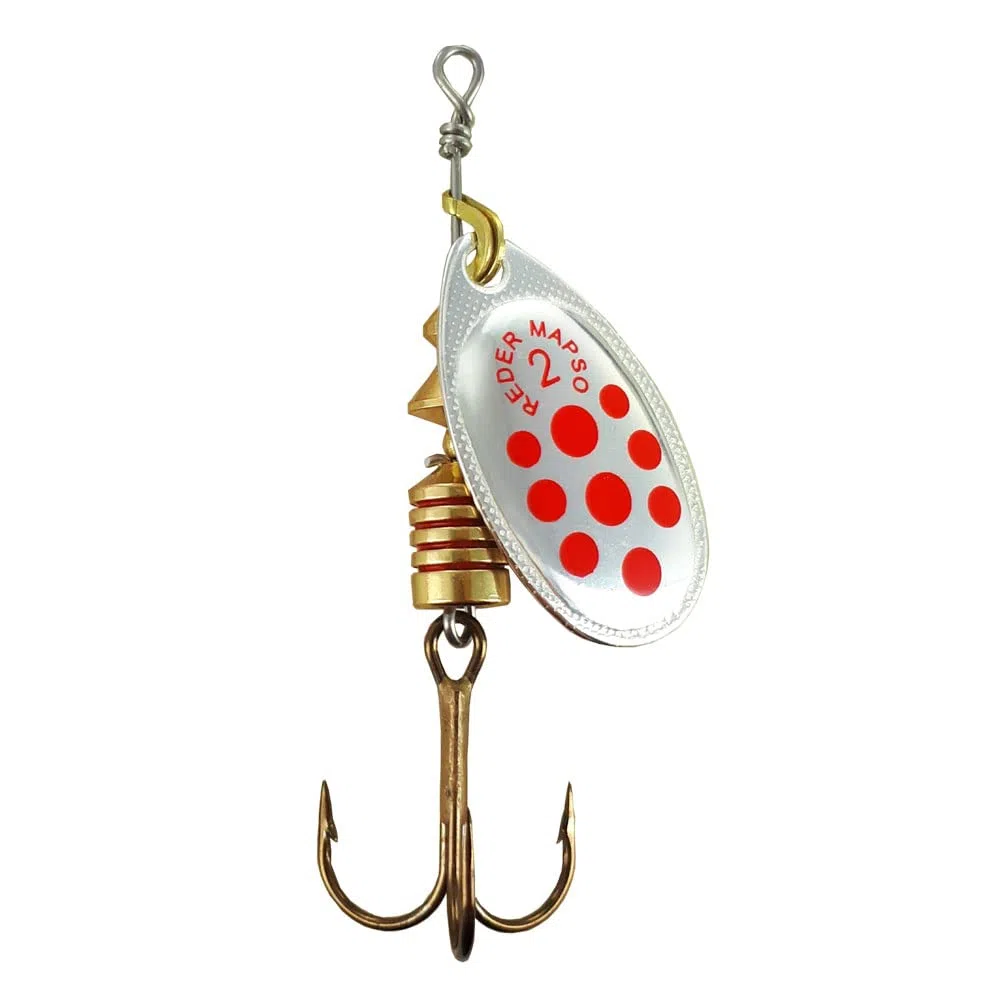 MAPSO - Blister 4 Cucharillas de Pesca Reder nº2 Plata roja, 4,5 GMS.
