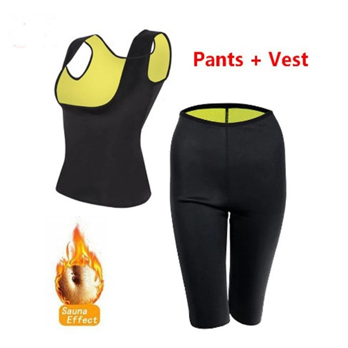 Traje de Sauna para Mujer, Conjunto de Corsé de Neopreno, Pantalón, Faja Moldeadora para Ejercicios Intensos, Negro, L