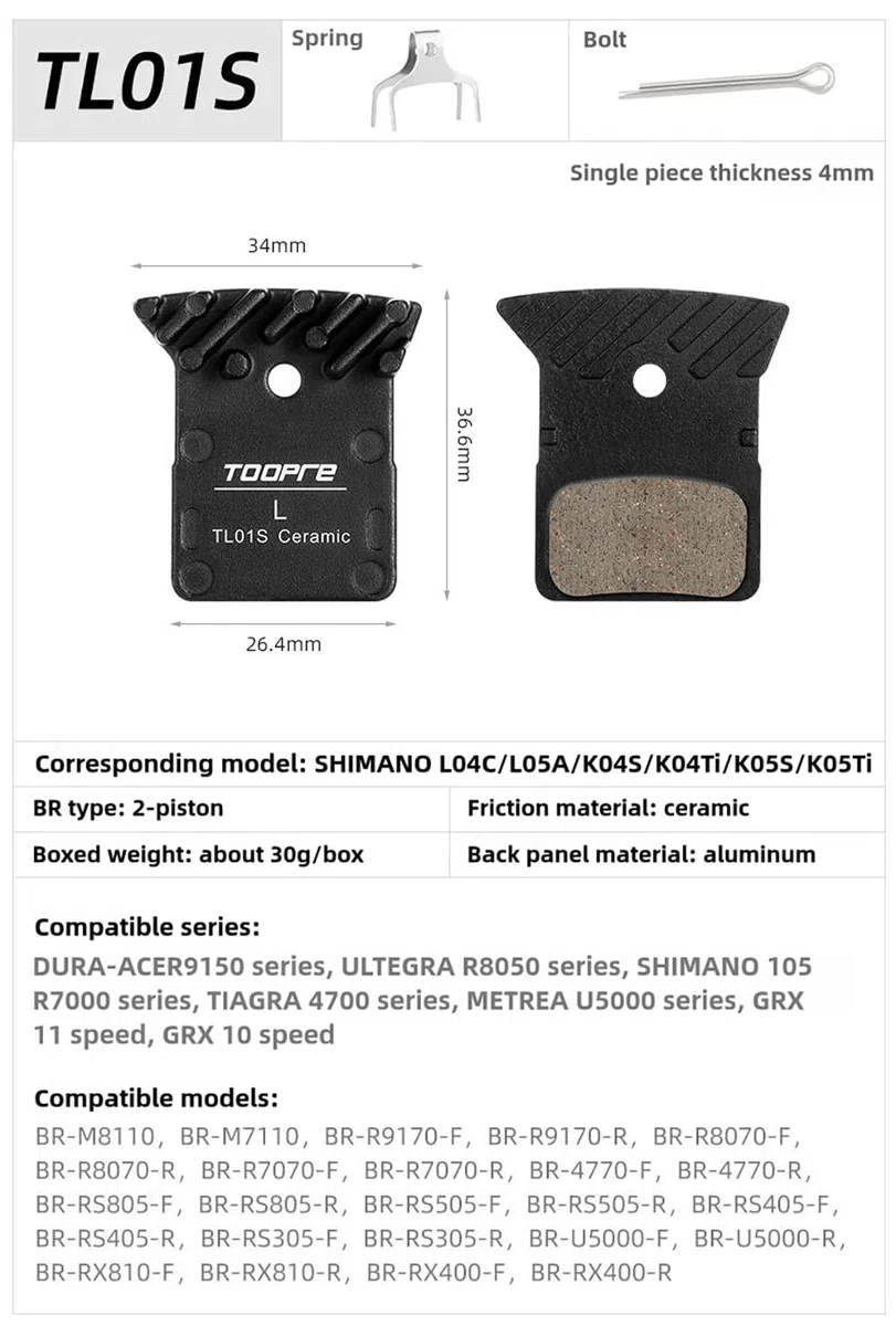 Pastillas cerámicas de Freno de Disco de Bicicleta compatibles con con Shimano L04C L05A K04S BR-M8110 BR-M7110 BR-R9170-F BR-R8070-F