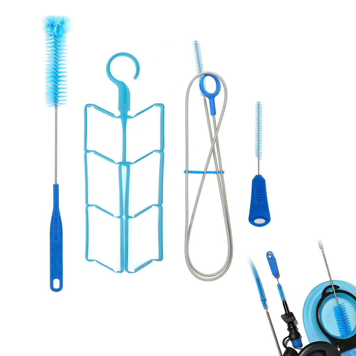 Kit Limpieza para Vejigas Hidratación,Kit Limpieza De Vejiga De Agua,Cepillos De Limpieza para Bolsa De Hidratación,Kit Limpieza 4 En 1 Largo Cepillo Flexible para Manguera,Cepillo Pequeño