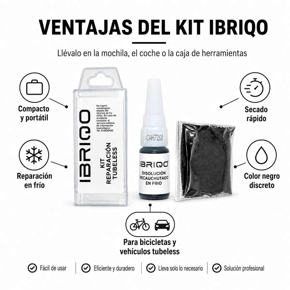 Kit Recauchutado Tubeless | Vulcanización En Frío | Reparación De Cortes En Cubiertas Sin Desmontar Rueda | Disolución Caucho + Partículas Caucho