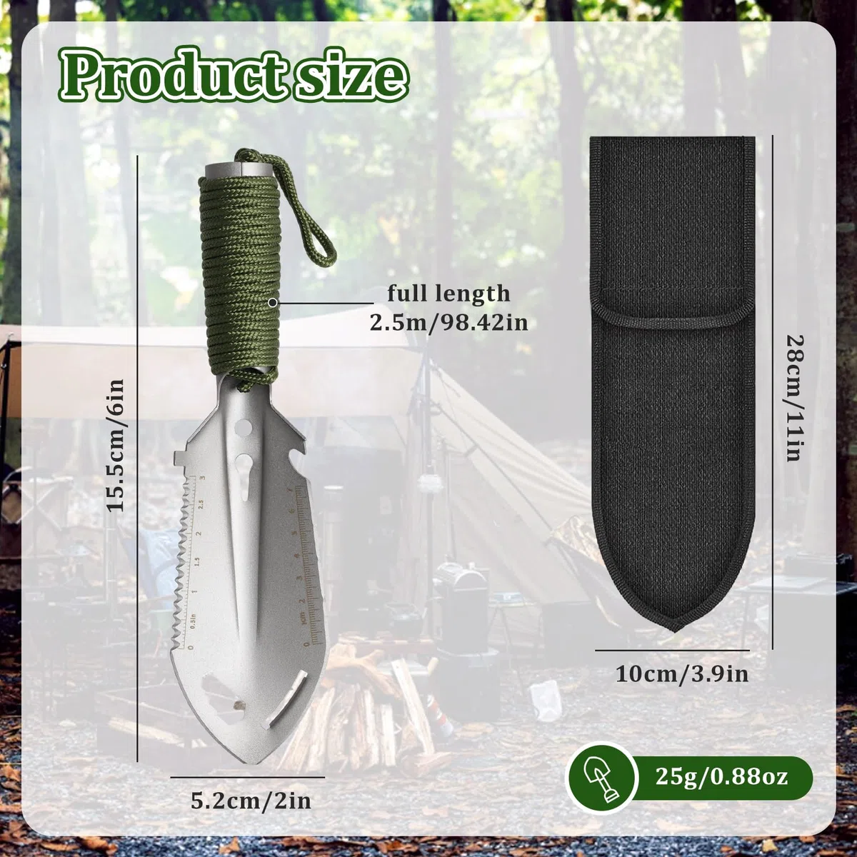 Paleta de Camping 9 en 1 Multifunzionale,Mini Pala Jardin con Bolsa de Transporte,Llana de Senderismo Ultraligera y Pala de Camping para Camping, Pala de jardín,Senderismo, Pala de Supervivencia