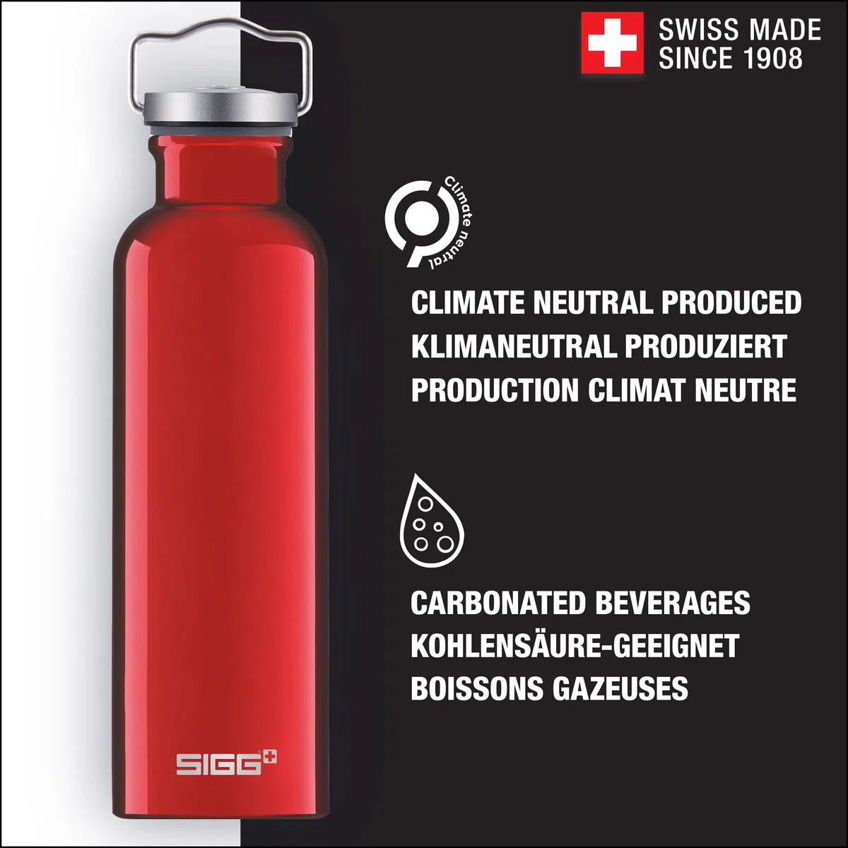 Sigg Original Botella cantimplora (0.5 L / 0.75 L), Botella con Tapa Especialmente hermética sin sustancias nocivas, Botella de Aluminio Ligera