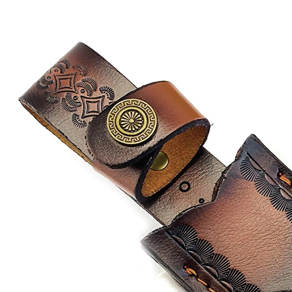 Funda De Cuero De Vaca para Cuchillo, Funda Recta para Cuchillo De Exterior, Fundas De Cuero De Vaca Talladas a Mano con Presilla para Cinturón para Cocina.