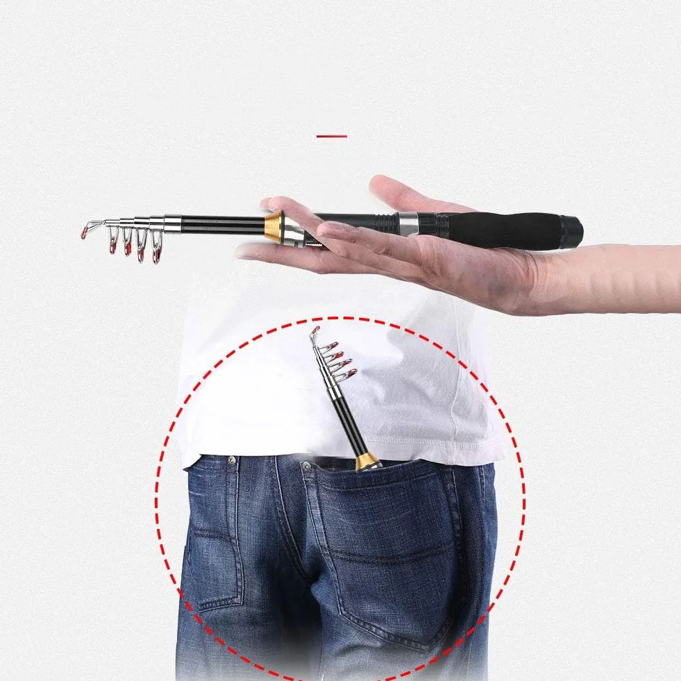 Alomejor Mini Caña de Pescar 1.2m para Pesca en Mar y Agua Dulce - Portátil y Ligera para Pesca al Aire, Ideal para Principiantes y Expertos, Resistente y Fácil de Transportar