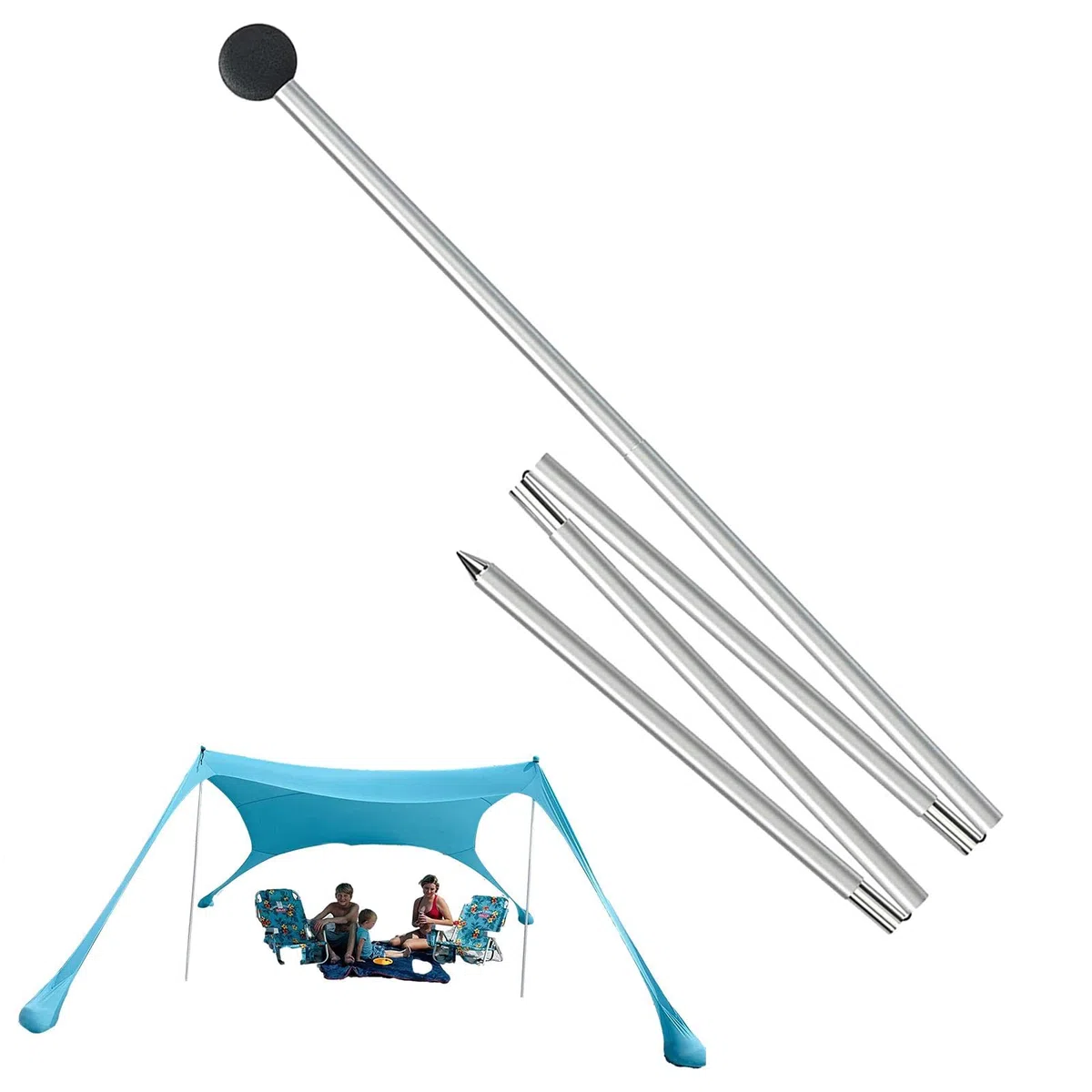 Bastones de aluminio de licra, cubierta ajustable para toldo, varillas telescópicas para sombrilla de playa, postes portátiles y ligeros para tienda de campaña para camping, mochileros y toldos