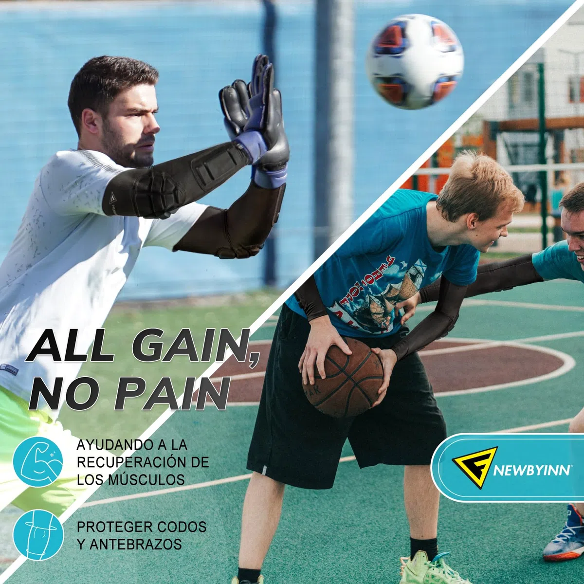 Newbyinn Codera Manguitos codo y antebrazo con acolchado, 2 Piezas, para voleibol, fútbol, baloncesto, futbol americano, balonmano, negro