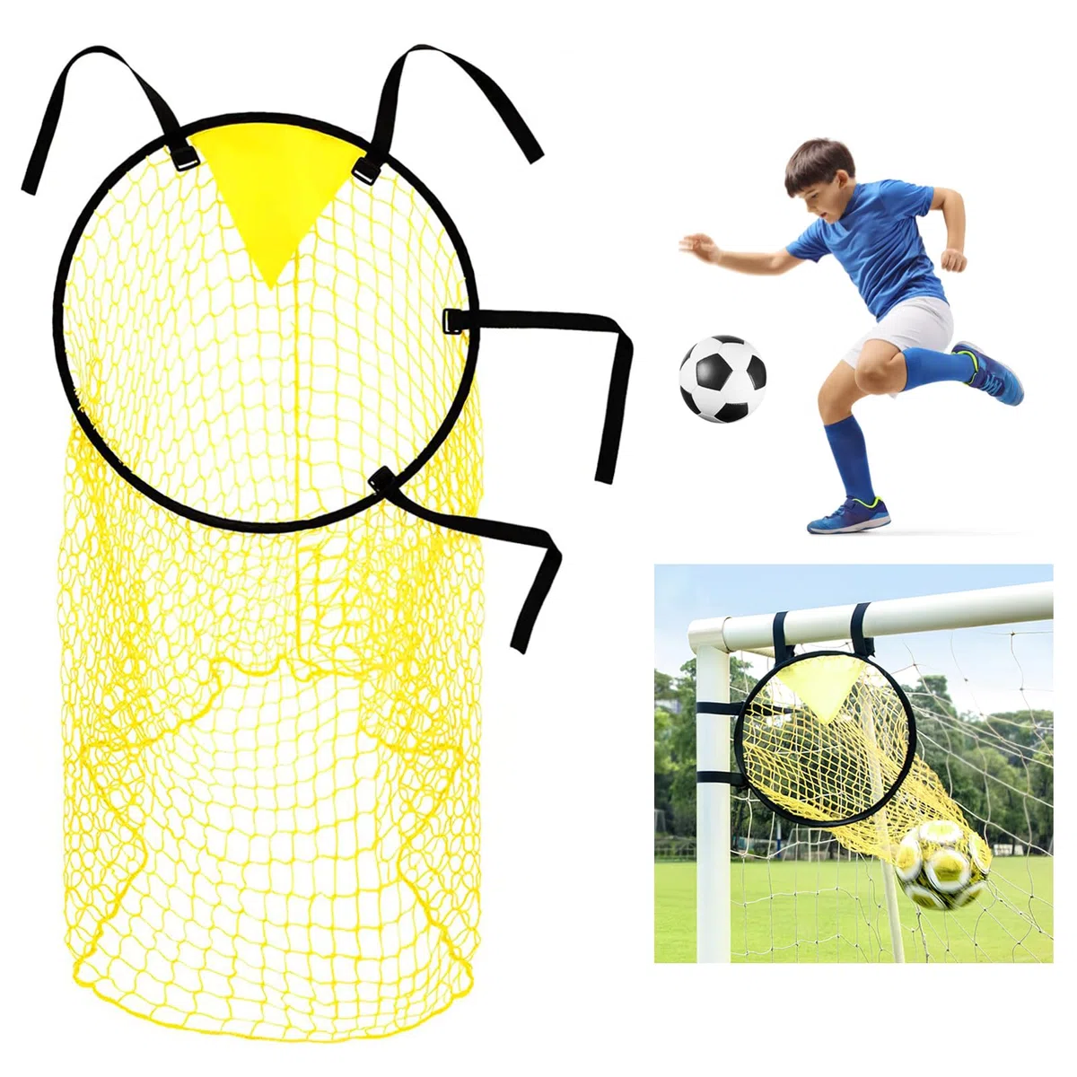 HENGBIRD Paquete de redes plegables para portería de fútbol, equipo de entrenamiento de fútbol duradero y portátil, para práctica de tiro, juegos de patio, niños y adultos uso en interiores y