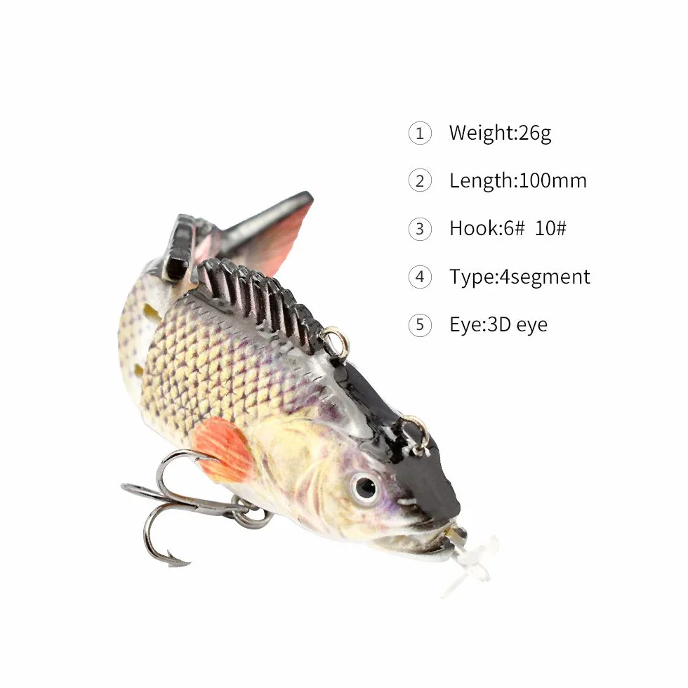 ods lure Señuelo robótico de natación de 10 cm, señuelos eléctricos recargables por USB, luz LED, 4 segmentos, articulados, aparejos de pesca