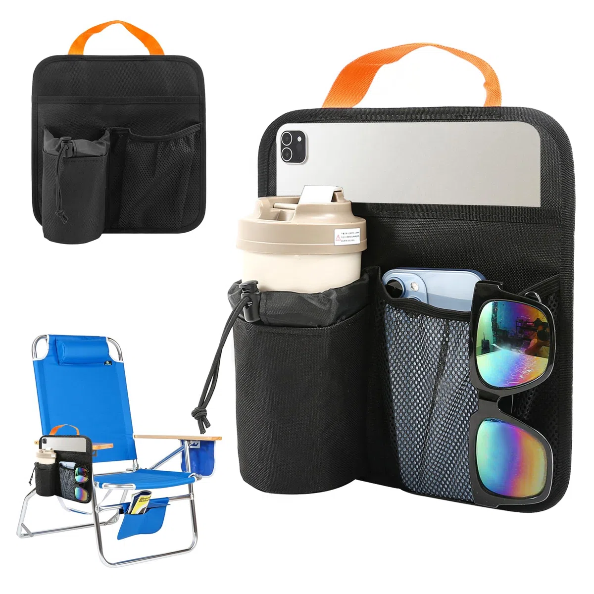 Reposabrazos organizador de bolsillo, universal para silla, reposabrazos, bolsa colgante para exteriores, silla de camping, silla de playa, tumbona de jardín, tumbona de balcón, silla de ruedas