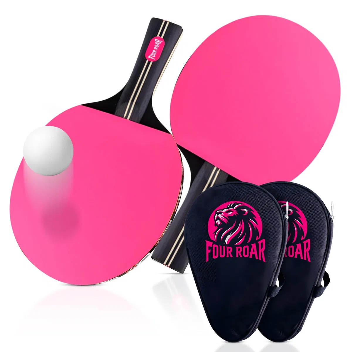 Palas de Ping Pong con 7 Capas | Pack 2 Palas | Raquetas de Ping Pong para Jugadores de Todos los Niveles | Incluye 2 Pelotas y 2 Fundas para Guardar la Pala | Color Rosa