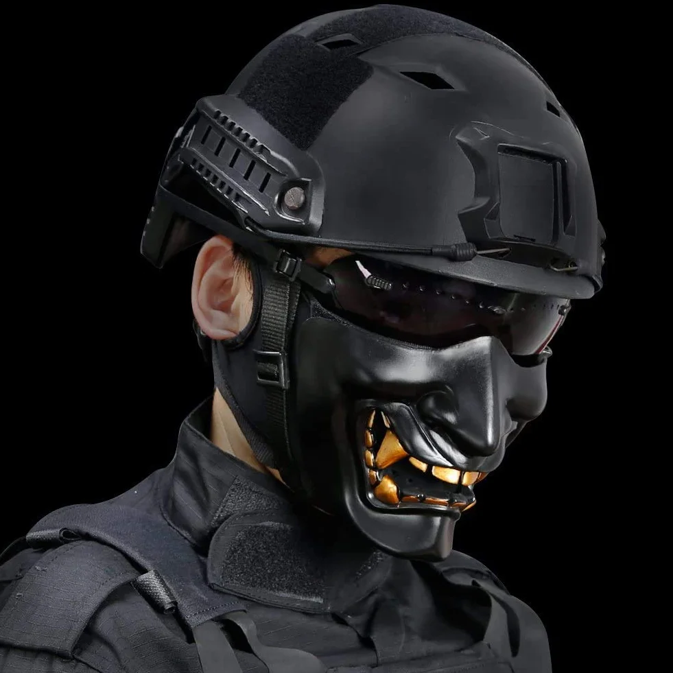 Mal Demonio Monstruo Kabuki Samurai Prajna Fantasma Media Máscara, Halloween, Airsoft Media Máscara para CS Juego De Guerra