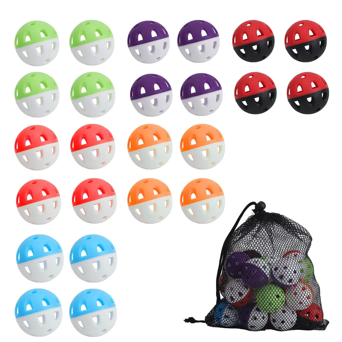 Tinoaly 24 Uds Pelotas de Entrenamiento Béisbol, Pelotas Pequeñas 42mm para Práctica de Golf Huecas con Bolsa con Cordón para Bateo Lanzamiento y Bateo