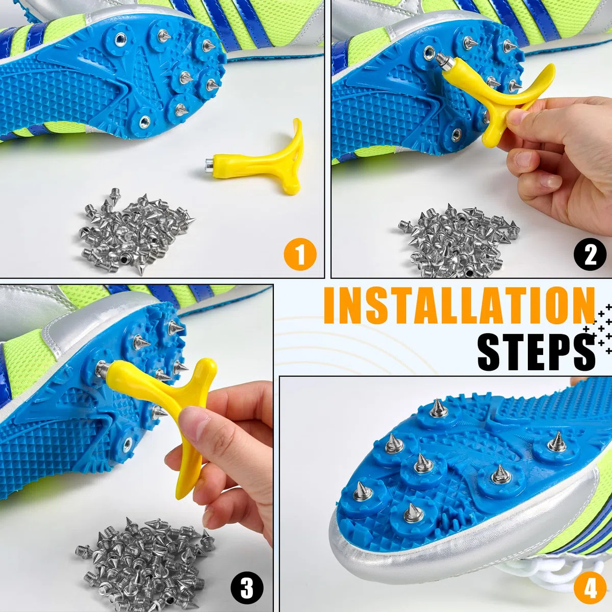 Picos de pista de 3/16 pulgadas, picos de acero inoxidable para zapatos piramidales con llave de pinchos para pista y campo traviesa, picos de repuesto para zapatos deportivos de correr cortos