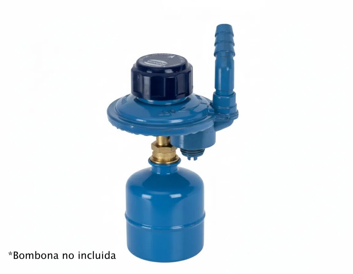 Regulador de camping Gas, para botella azul de Camping Gas Butano de 29 mbar, Conexión M16x1.5, Boquilla 10mm, Caudal 0.6 Kg/h - La boquilla de salida es orientable, se puede girar 360º