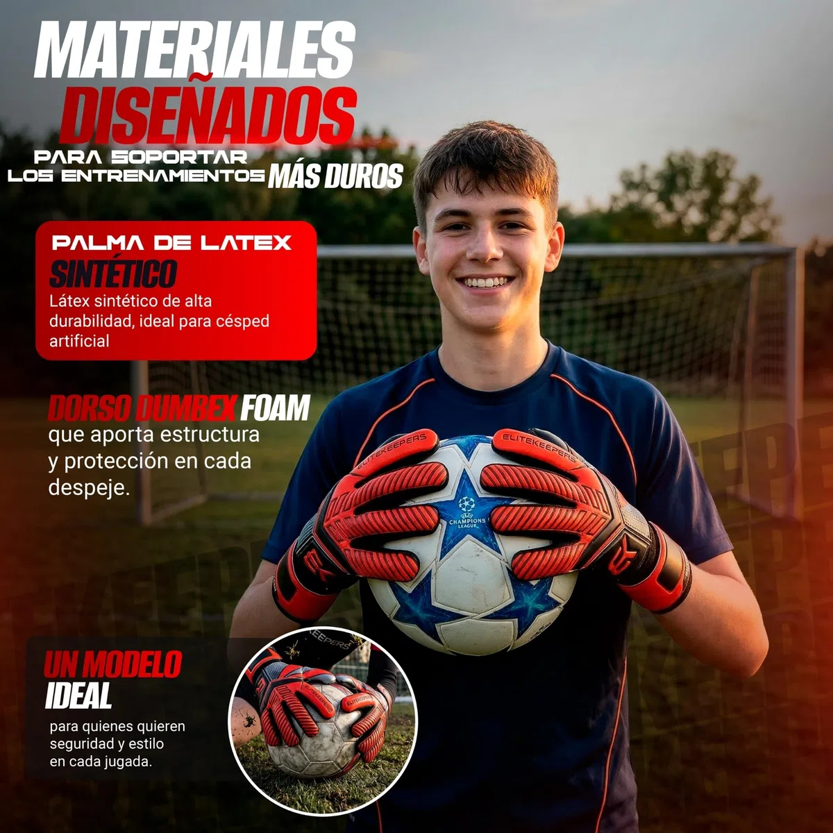Guantes de Portero EK Basic Fury Niño – Guantes Fútbol con Palma Látex 3+3mm, Protecciones Dedos, Transpirables y Cómodos – para Entrenamiento y Partido