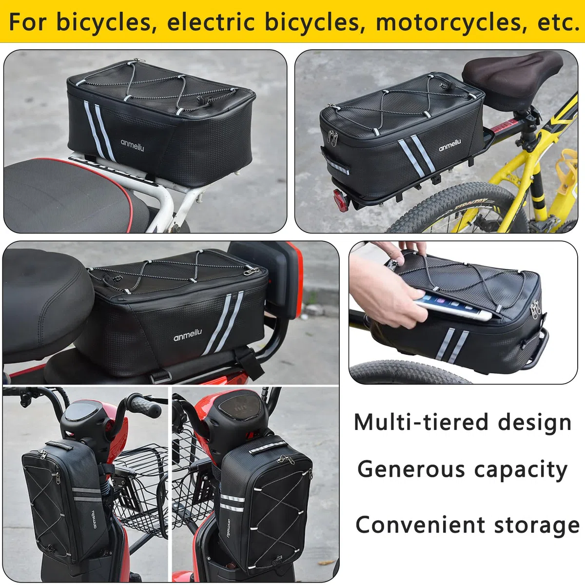 Bolsas Traseras para Bicicleta, Gran Capacidad Alforjas para Bicicletas, Impermeable Bicicleta Asiento Trasero Tronco, para Bicicletas, Portaequipajes, con Funda para Lluvia (8L)
